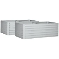 Outsunny Set of 2 Raised Beds for Garden, Galvanised Steel Outdoor Planters with Multi-reinforced Rods for Vegetables, Plants, Flowers and Herbs, 180 x 90 x 59 cm, Light Grey(m-1)