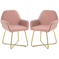 HOMCOM Modern Arm Chair Set of 2 Upholstered Accent Chair with Metal Base for Living Room Pink(m-11)