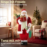 HOMCOM 120 cm zingende en dansende kerstman, staande geanimeerde kerstfiguur met kous en zak, geactiveerd via geluid/aanraking(m-4)
