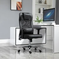 HOMCOM Fauteuil de bureau manager massant - assise dossier ergonomique - coussin lombaires & têtière - maille PU noir(m-2)