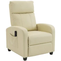 HOMCOM Recliner Armchair, Massage Faux Leather Push Back Reclining Chair with Adjustable Leg Rest, Side Pocket, Cream White(m-1)