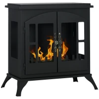 HOMCOM Cheminée à l'éthanol bioéthanol sur pieds avec réservoir 0,9 L environ 3 h de durée de combustion couverture 25 m² noir(m-1)