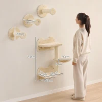 PawHut klimtrappen, klimmuur, kattentrap, 4 stuks Set, met krabpaal, hangmat, beige+roomwit, 40 x 28 x 73 cm(m-3)