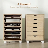 HOMCOM Cassettiera da Ufficio a 6 Cassetti con 4 Ruote e Blocco, 40x35x63 cm, Rovere(m-4)