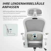 HOMCOM Ergonomische bureaustoel met mesh rugleuning, hoogte verstelbaar, klaparmleuningen, 5 wielen, kantelfunctie, Grijs(m-5)