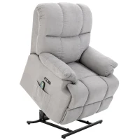 HOMCOM massagestoel opstahulp relaxstoel met verwarmingsfunctie verstelbare hoek USB afstandsbediening kort pluche grijs 83 x 95 x 105 cm(m-1)