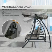 Outsunny Hollywood schommel tuinschommel schommelbank met ligfunctie, 3 zits, metaal + polyester, grijs, 209 x 114 x 170 cm | Aosom(m-5)
