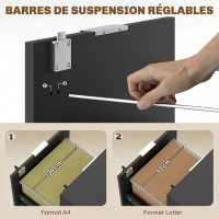 HOMCOM Caisson de bureau, meuble de rangement 2 tiroirs 2 barres pour dossier suspendu, verrouillable avec 2 clés 42x40x60 cm(m-5)