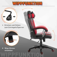 HOMCOM Bureaustoel Massagestoel met 6 Vibratiepunten Ergonomische Gamingstoel met Verwarmingsfunctie Kunstleer Rood 68 x 69 x 108-117cm(m-5)
