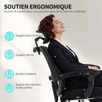 HOMCOM Chaise bureau ergonomique, fauteuil de bureau en maille avec appuie-tête réglable, support lombaire, 64x64x124cm, noir(m-4)