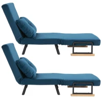HOMCOM Conjunto de 2 Poltronas Convertível em Cama Dobrável com Encosto Ajustável em 5 Níveis e Almofada 63x73x81 cm Azul(m-8)