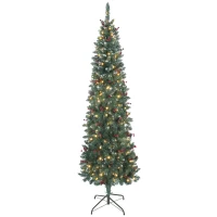 HOMCOM Albero di Natale Illuminato con 300 Luci LED, 55 Pigne e 55 Grappoli di Bacche, Ø75x210 cm, Verde e Argento(m-1)