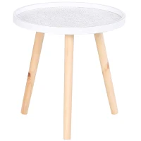 HOMCOM Coffee Table, Carved Floral Round Table with Tray-style Top and Wood Legs, Modern Side Table for Living Room, White(m-8)