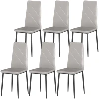 HOMCOM Set di 6 Sedie da Pranzo Moderne con Schienale Alto in Finta Pelle e Acciaio, 41x50x97 cm, Grigio(m-11)