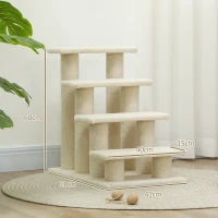 PawHut dierentrap, kattentrap, hondentrap, trap voor katten en honden, 4 treden, beige, 63,5 x 43 x 60 cm(m-3)