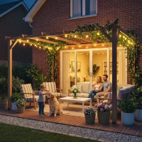 Outsunny 4 x 3 m Wooden Pergola Kit, Garden Pergola Gazebo Grape Trellis with Triangle Supports, 6 Beams, Maple Wood-effect(m-7)