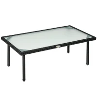 Outsunny Table basse de jardin plateau verre trempé 5 mm résine tressée imitation rotin noir(m-12)