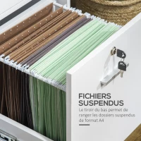 Vinsetto Support d'imprimante Organisateur Meuble de rangement de Bureau Caisson avec 2 tiroirs Dont 1 verrouillable pour format A4 - dim. 86,3I x 40P x 66,5H cm - en Bois Blanc(m-5)