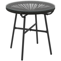 Outsunny Tuintafel boho-stijl outdoor bijzettafel, PE-rattan, gehard glas, weerbestendig, 50 cm x 50 cm x 50 cm, zwart