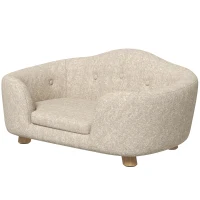PawHut hondenbank hondenmat hondenmand hondenbank hondenbank kattenbank met kussen achterzak pluche schuim grenen hout beige + lichtgrijs 70 x 47 x 30 cm(m-10)