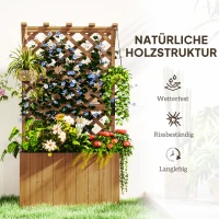Outsunny Verhoogd Bloembed Plantenbak met Klimrek, Spalier Plantenbak Bloembak Hout, Tuinspalier 64 x 33 x 122cm Natuurlijk Hout(m-6)