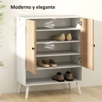 HOMCOM Zapatero Entrada Recibidor con Estantes Ajustables Compartimento Abierto para 15 Pares de Zapatos Blanco y Natural(m-6)