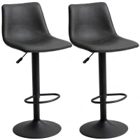 HOMCOM Lot de 2 tabourets de bar style vintage réglable pivotant avec repose-pieds revêtement synthétique - noir - hauteur réglable 90-110 cm(m-12)