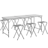 Outsunny Picknickset Klaptafel met Stoelen Campingtafel met Stoelen, opvouwbaar, 180 cm x 60 cm x 70 cm, Zilver(m-11)