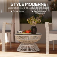 Outsunny Table basse de jardin ronde, table d'appoint en résine aspect rotin et plateau verre trempé Ø 60 x 37H cm(m-4)