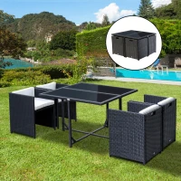 Outsunny Set Mobili da Giardino 5pz Set Tavolo da Pranzo con 4 Sedie con Cuscini Combinabili a Rettangolo, Nero, 109x109x72 cm(m-10)
