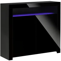 HOMCOM 2-Door Sideboard with LED Light, High Gloss Lighted Storage Cabinet with Shelves and Open Compartment, Modern Kitchen Sideboard for Dining Room, Living Room, 107 x 35 x 97cm, Black(m-1)