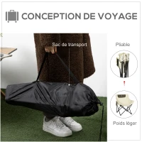 Outsunny Chaise de camping pliable avec sac de transport et pochette latérale compact ultra légère beige(m-4)