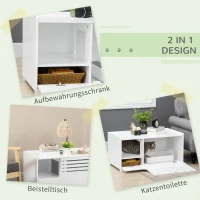 PawHut kattenkast met 2 schappen, 2-in-1 design, magneetdeur, MDF, wit(m-4)