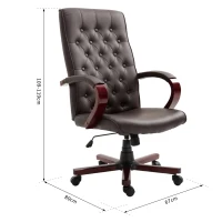 Vinsetto High Back Executive Office Chair Swivel Computer Desk Armchair Tilting Seat Height Adjustable Ergonomic Bonded Leather Wooden Base (Brown)(m-3)