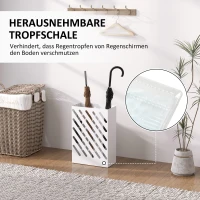 HOMCOM Paraplustandaard met Lekbak, 4 Haken, Staal, 28L x 14B x 41H cm, Wit(m-4)