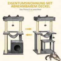 PawHut krabpaal 100 cm met hangmat speelboom kattengrot platforms klimboom kattenkrabpaal activiteit krabpaal pluche sisal grijs(m-6)