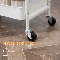 HOMCOM Masă de bucătărie cărucior de servire 2 rafturi sertar tavă aspect de lemn deschis oțel PP alb(m-6)
