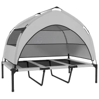 PawHut Lettino per Cani con Copertura a 3 Lati Rimovibile, in Poliestere e Acciaio, 106x76x94 cm, Grigio Chiaro e Nero(m-1)
