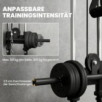 SPORTNOW Verstelbare Krachtstation 25-165 cm met Dual-Pulley-Systemen en Adapters 62 x 60 x 200 cm Zwart(m-6)