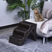 PawHut Scaletta Pieghevole per Cani e Gatti 3 Gradini Plastica PP 49 × 39 × 39cm Marrone(m-2)
