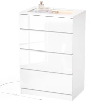 HOMCOM High Gloss 4 Drawer Chest of Drawers with Glass Top and RGB LED Lights, Dresser with Jewelry Organizer, APP Control(m-15)