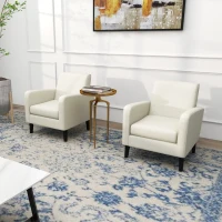 HOMCOM 2 Pieces Modern Armchairs with Rubber Wood Legs, Upholstered Accent Chairs, Single Sofa for Living Room, Bedroom, Cream White(m-10)