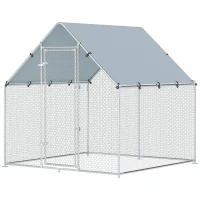 PawHut Freilaufgehege Verzinkter Stahl Hühnerstall mit wetterfester UV-Dachabdeckung abschließbarer Tür 2x2x2 m Silber(m-11)