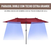 Outsunny Sombrilla Doble para Jardín 455x265x238 cm Parasol Grande con Manivela Manual Protección Solar Color Rojo Vino(m-7)