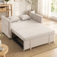 HOMCOM 3-in-1 2‑Sitzer Schlafsofa, Clic‑Clac Schlafsofa aus hollandischem Samt, verstellbare Rückenlehne, 2 Kissen, Beige(m-4)