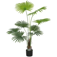 HOMCOM 145cm Artificial Palm Tree, Decorative Artificial Plant with Lifelike PEVA Leaves and Coconut Coir, Fake Tree with Plastic Pot and Flocking for Home Office Decor, Green(m-11)
