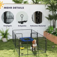 PawHut Werpkist voor puppy's, werpkist/puppyren met 7 panelen, 2 zones, wasbaar werpkussen, 203x102x60cm Zwart(m-9)