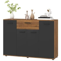 HOMCOM Buffet salon meuble de rangement avec 4 placards, tiroirs et étagères réglables, dim. 120 x 35 x 85 cm, marron et noir(m-12)