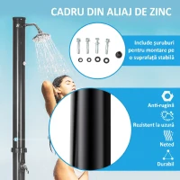 Outsunny Duș Solar de 20L cu Robinet Inferior și Temperatură Reglabilă, din Aliaj de Zinc, 15.5x15.5x222 cm, Negru(m-7)