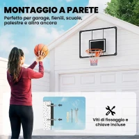 SPORTNOW Canestro Basket Esterno a Parete 113x73 cm, Cerchio Ø45 cm e Rete, Nero(m-4)